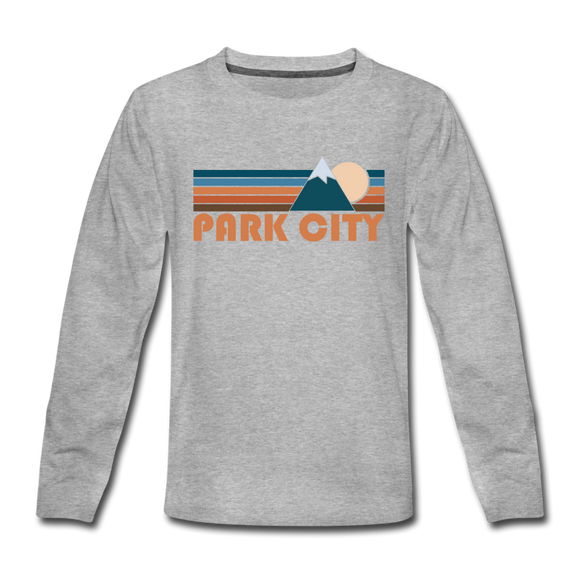 Park City, Utah Youth Long Sleeve Shirt - Retro Mountain Youth Long Sleeve Park City Tee - heather gray