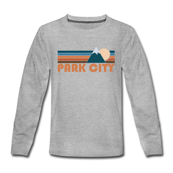 Park City, Utah Youth Long Sleeve Shirt - Retro Mountain Youth Long Sleeve Park City Tee - heather gray