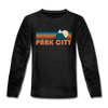 Park City, Utah Youth Long Sleeve Shirt - Retro Mountain Youth Long Sleeve Park City Tee - charcoal gray