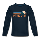 Park City, Utah Youth Long Sleeve Shirt - Retro Mountain Youth Long Sleeve Park City Tee - deep navy