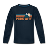 Park City, Utah Youth Long Sleeve Shirt - Retro Mountain Youth Long Sleeve Park City Tee - deep navy