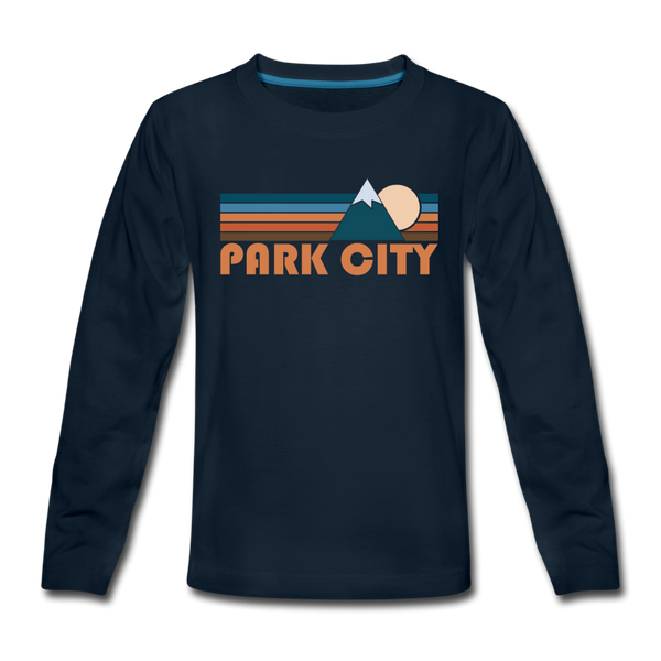 Park City, Utah Youth Long Sleeve Shirt - Retro Mountain Youth Long Sleeve Park City Tee - deep navy