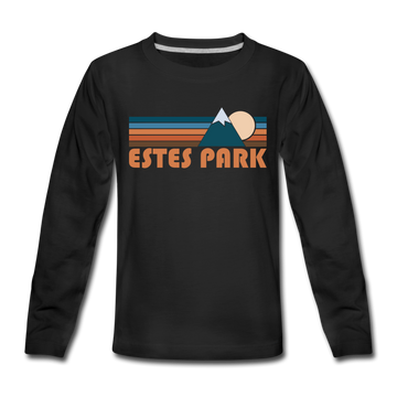 Estes Park, Colorado Youth Long Sleeve Shirt - Retro Mountain Youth Long Sleeve Estes Park Tee - black