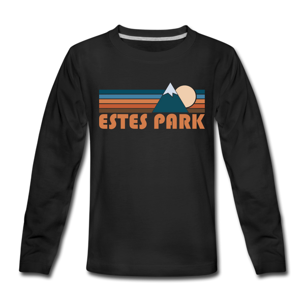 Estes Park, Colorado Youth Long Sleeve Shirt - Retro Mountain Youth Long Sleeve Estes Park Tee - black