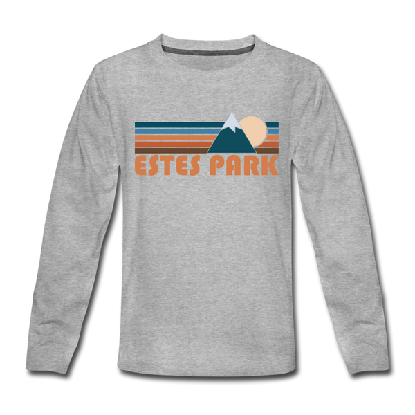 Estes Park, Colorado Youth Long Sleeve Shirt - Retro Mountain Youth Long Sleeve Estes Park Tee - heather gray