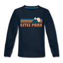 Estes Park, Colorado Youth Long Sleeve Shirt - Retro Mountain Youth Long Sleeve Estes Park Tee - deep navy