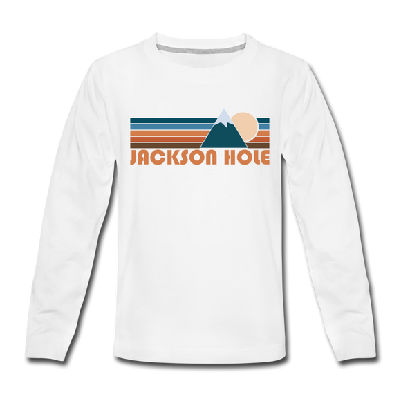 Jackson Hole, Wyoming Youth Long Sleeve Shirt - Retro Mountain Youth Long Sleeve Jackson Hole Tee - white