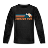 Jackson Hole, Wyoming Youth Long Sleeve Shirt - Retro Mountain Youth Long Sleeve Jackson Hole Tee - charcoal gray