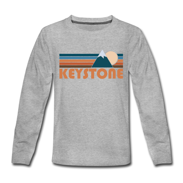 Keystone, Colorado Youth Long Sleeve Shirt - Retro Mountain Youth Long Sleeve Keystone Tee - heather gray