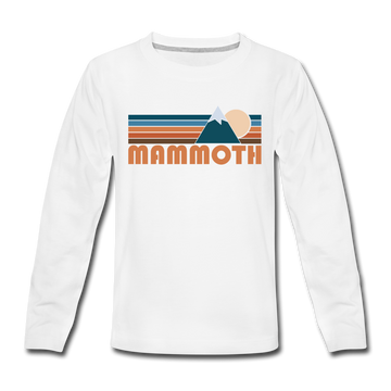 Mammoth, California Youth Long Sleeve Shirt - Retro Mountain Youth Long Sleeve Mammoth Tee - white