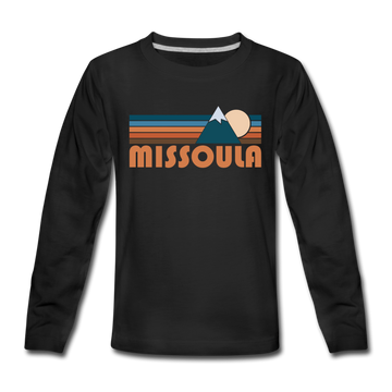 Missoula, Montana Youth Long Sleeve Shirt - Retro Mountain Youth Long Sleeve Missoula Tee - black