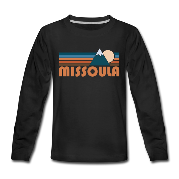 Missoula, Montana Youth Long Sleeve Shirt - Retro Mountain Youth Long Sleeve Missoula Tee - black