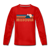 Missoula, Montana Youth Long Sleeve Shirt - Retro Mountain Youth Long Sleeve Missoula Tee - red