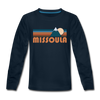 Missoula, Montana Youth Long Sleeve Shirt - Retro Mountain Youth Long Sleeve Missoula Tee - deep navy