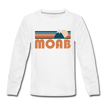 Moab, Utah Youth Long Sleeve Shirt - Retro Mountain Youth Long Sleeve Moab Tee - white