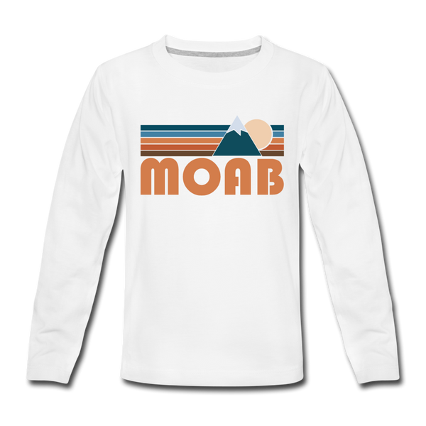 Moab, Utah Youth Long Sleeve Shirt - Retro Mountain Youth Long Sleeve Moab Tee - white