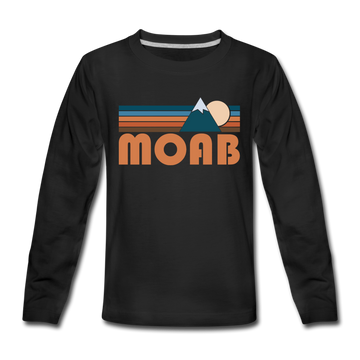 Moab, Utah Youth Long Sleeve Shirt - Retro Mountain Youth Long Sleeve Moab Tee - black