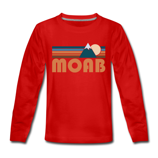 Moab, Utah Youth Long Sleeve Shirt - Retro Mountain Youth Long Sleeve Moab Tee - red