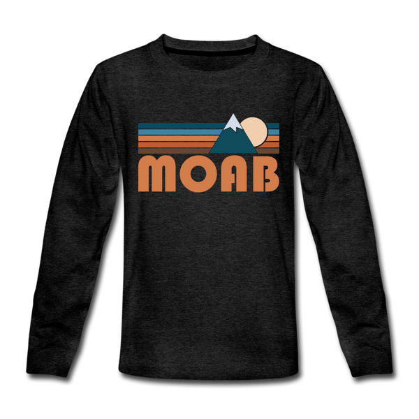 Moab, Utah Youth Long Sleeve Shirt - Retro Mountain Youth Long Sleeve Moab Tee - charcoal gray