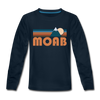 Moab, Utah Youth Long Sleeve Shirt - Retro Mountain Youth Long Sleeve Moab Tee - deep navy