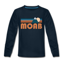 Moab, Utah Youth Long Sleeve Shirt - Retro Mountain Youth Long Sleeve Moab Tee - deep navy