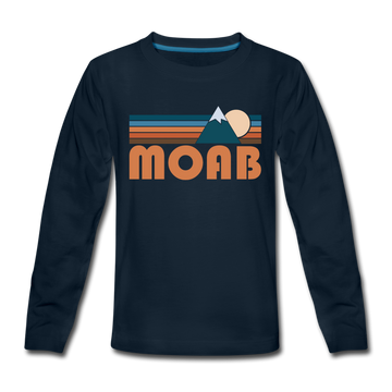 Moab, Utah Youth Long Sleeve Shirt - Retro Mountain Youth Long Sleeve Moab Tee - deep navy