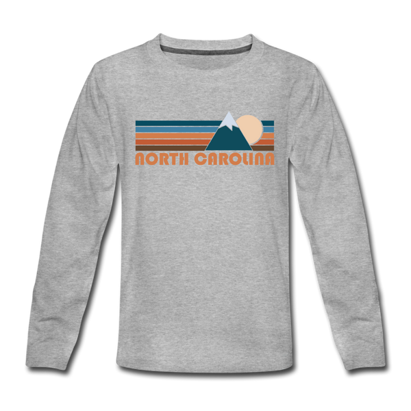North Carolina Youth Long Sleeve Shirt - Retro Mountain Youth Long Sleeve North Carolina Tee - heather gray