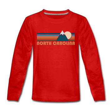 North Carolina Youth Long Sleeve Shirt - Retro Mountain Youth Long Sleeve North Carolina Tee - red