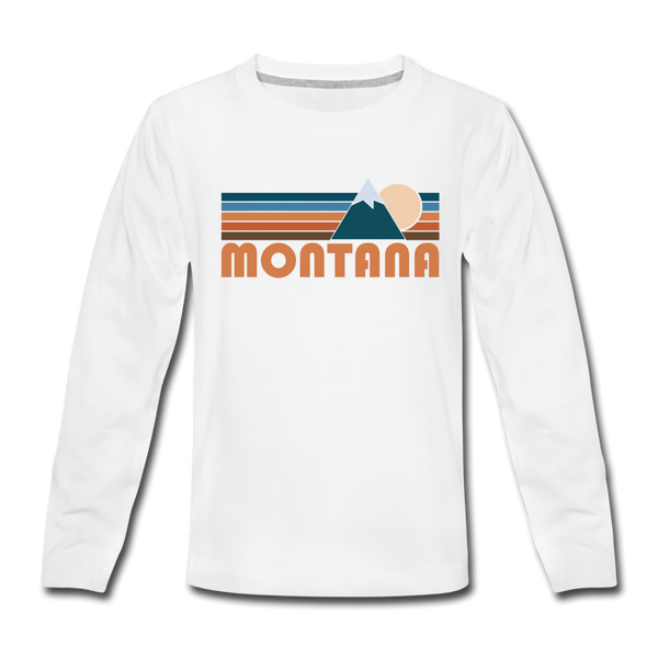 Montana Youth Long Sleeve Shirt - Retro Mountain Youth Long Sleeve Montana Tee - white