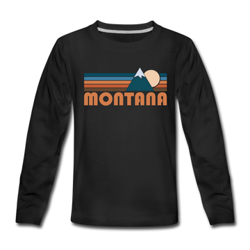 Montana Youth Long Sleeve Shirt - Retro Mountain Youth Long Sleeve Montana Tee - black