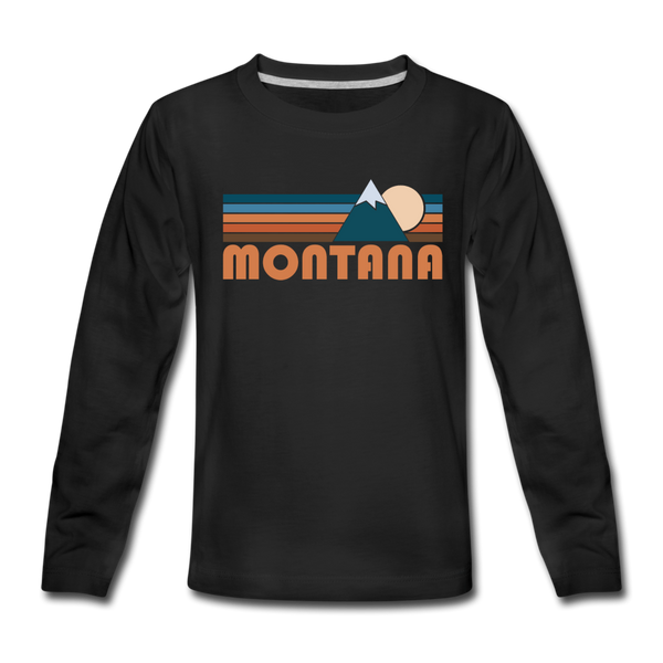 Montana Youth Long Sleeve Shirt - Retro Mountain Youth Long Sleeve Montana Tee - black