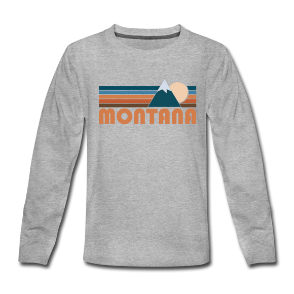 Montana Youth Long Sleeve Shirt - Retro Mountain Youth Long Sleeve Montana Tee - heather gray