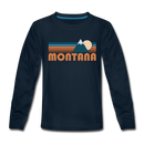 Montana Youth Long Sleeve Shirt - Retro Mountain Youth Long Sleeve Montana Tee - deep navy