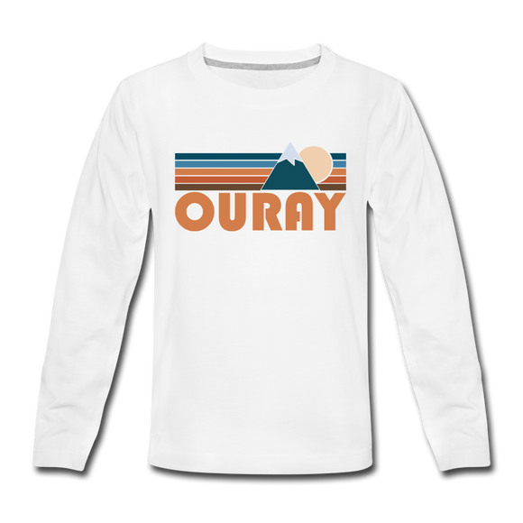 Ouray, Colorado Youth Long Sleeve Shirt - Retro Mountain Youth Long Sleeve Ouray Tee - white