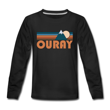 Ouray, Colorado Youth Long Sleeve Shirt - Retro Mountain Youth Long Sleeve Ouray Tee - black