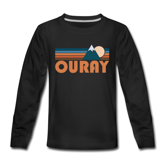 Ouray, Colorado Youth Long Sleeve Shirt - Retro Mountain Youth Long Sleeve Ouray Tee - black