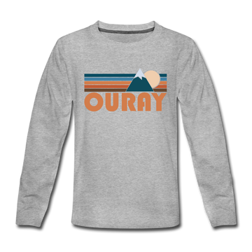 Ouray, Colorado Youth Long Sleeve Shirt - Retro Mountain Youth Long Sleeve Ouray Tee - heather gray