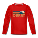 Ouray, Colorado Youth Long Sleeve Shirt - Retro Mountain Youth Long Sleeve Ouray Tee - red