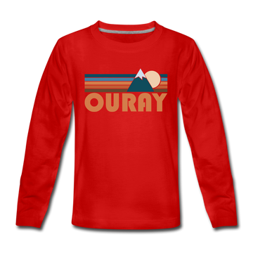 Ouray, Colorado Youth Long Sleeve Shirt - Retro Mountain Youth Long Sleeve Ouray Tee - red