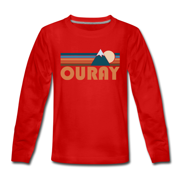 Ouray, Colorado Youth Long Sleeve Shirt - Retro Mountain Youth Long Sleeve Ouray Tee - red
