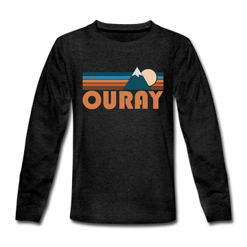 Ouray, Colorado Youth Long Sleeve Shirt - Retro Mountain Youth Long Sleeve Ouray Tee - charcoal gray
