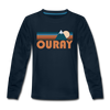 Ouray, Colorado Youth Long Sleeve Shirt - Retro Mountain Youth Long Sleeve Ouray Tee - deep navy