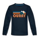 Ouray, Colorado Youth Long Sleeve Shirt - Retro Mountain Youth Long Sleeve Ouray Tee - deep navy