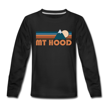 Mount Hood, Oregon Youth Long Sleeve Shirt - Retro Mountain Youth Long Sleeve Mount Hood Tee - black
