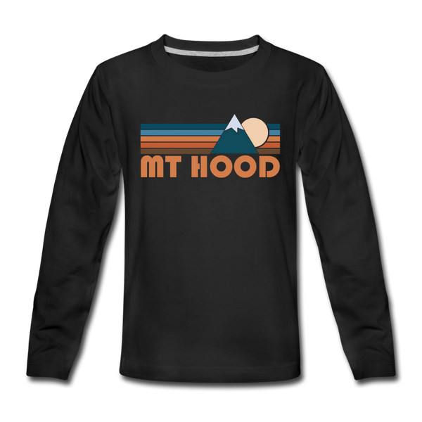 Mount Hood, Oregon Youth Long Sleeve Shirt - Retro Mountain Youth Long Sleeve Mount Hood Tee - black