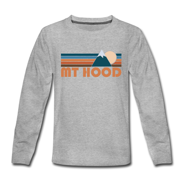 Mount Hood, Oregon Youth Long Sleeve Shirt - Retro Mountain Youth Long Sleeve Mount Hood Tee - heather gray