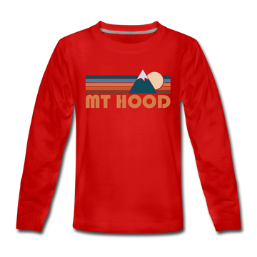 Mount Hood, Oregon Youth Long Sleeve Shirt - Retro Mountain Youth Long Sleeve Mount Hood Tee - red