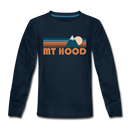 Mount Hood, Oregon Youth Long Sleeve Shirt - Retro Mountain Youth Long Sleeve Mount Hood Tee - deep navy