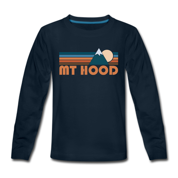 Mount Hood, Oregon Youth Long Sleeve Shirt - Retro Mountain Youth Long Sleeve Mount Hood Tee - deep navy