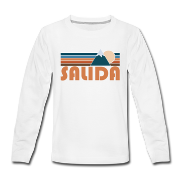 Salida, Colorado Youth Long Sleeve Shirt - Retro Mountain Youth Long Sleeve Salida Tee - white